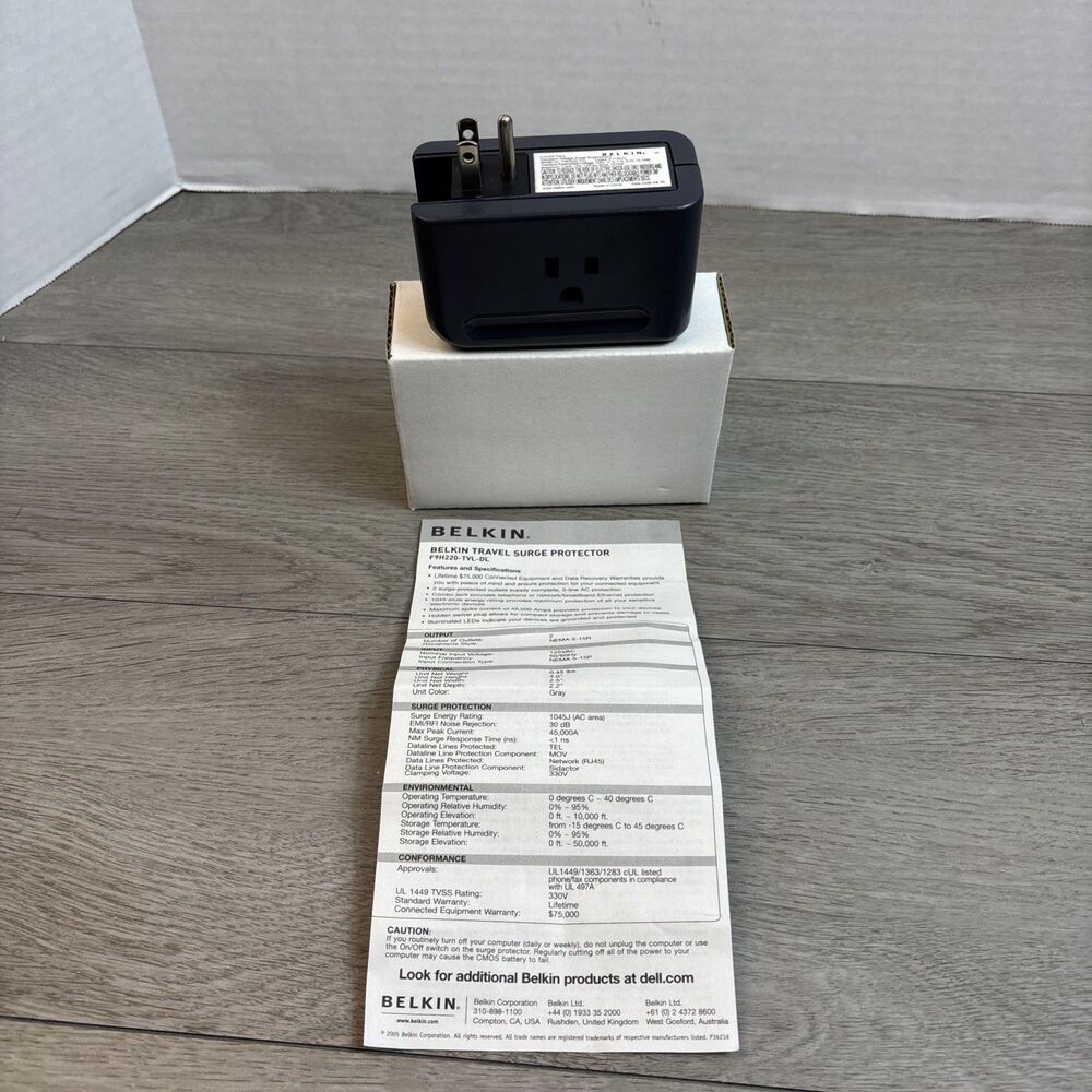 Belkin F9H220-TVL Travel Surge Protector Hidden Swivel Plug Brand New